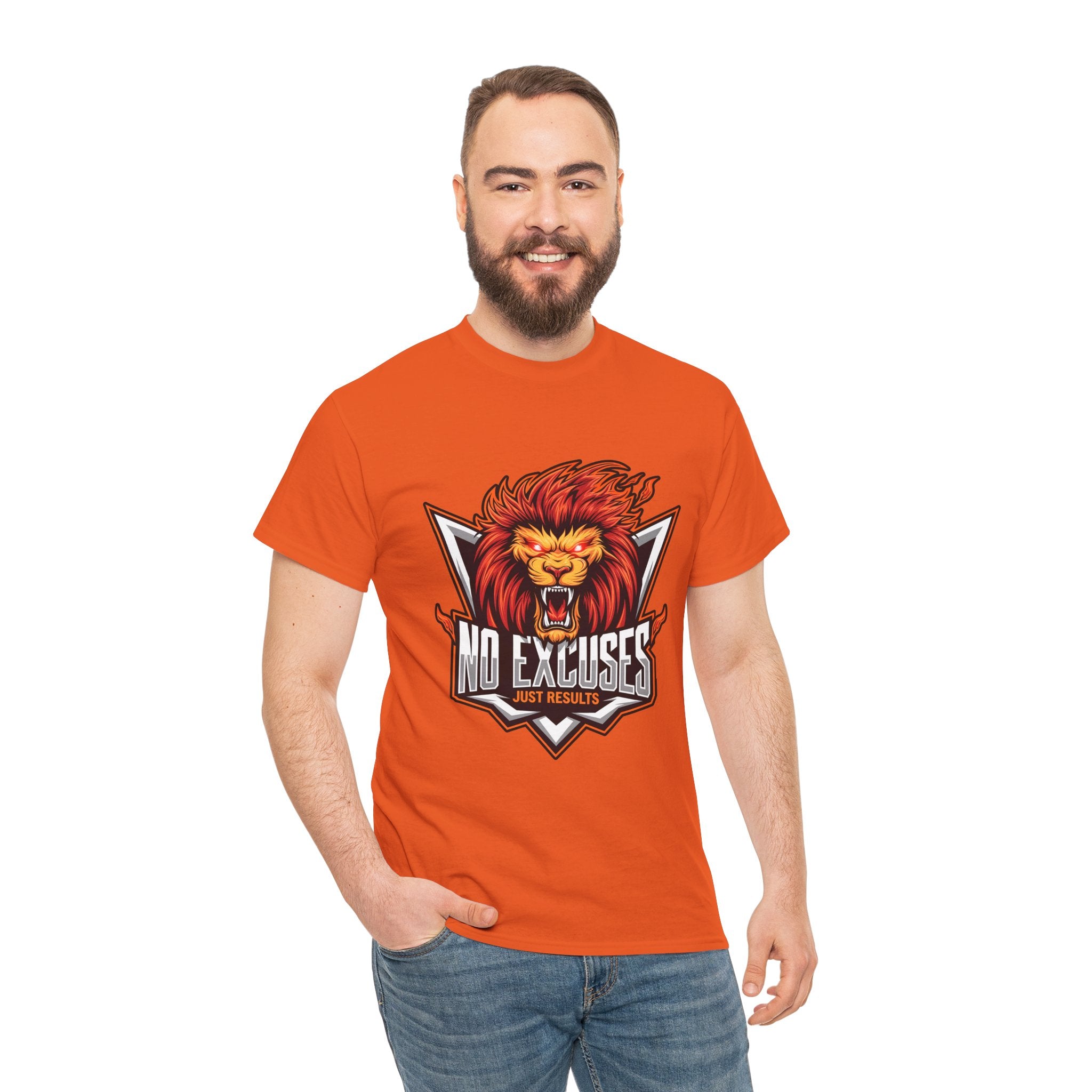 Motivational Lion Graphic Tee - 'No Excuses, Just Results'