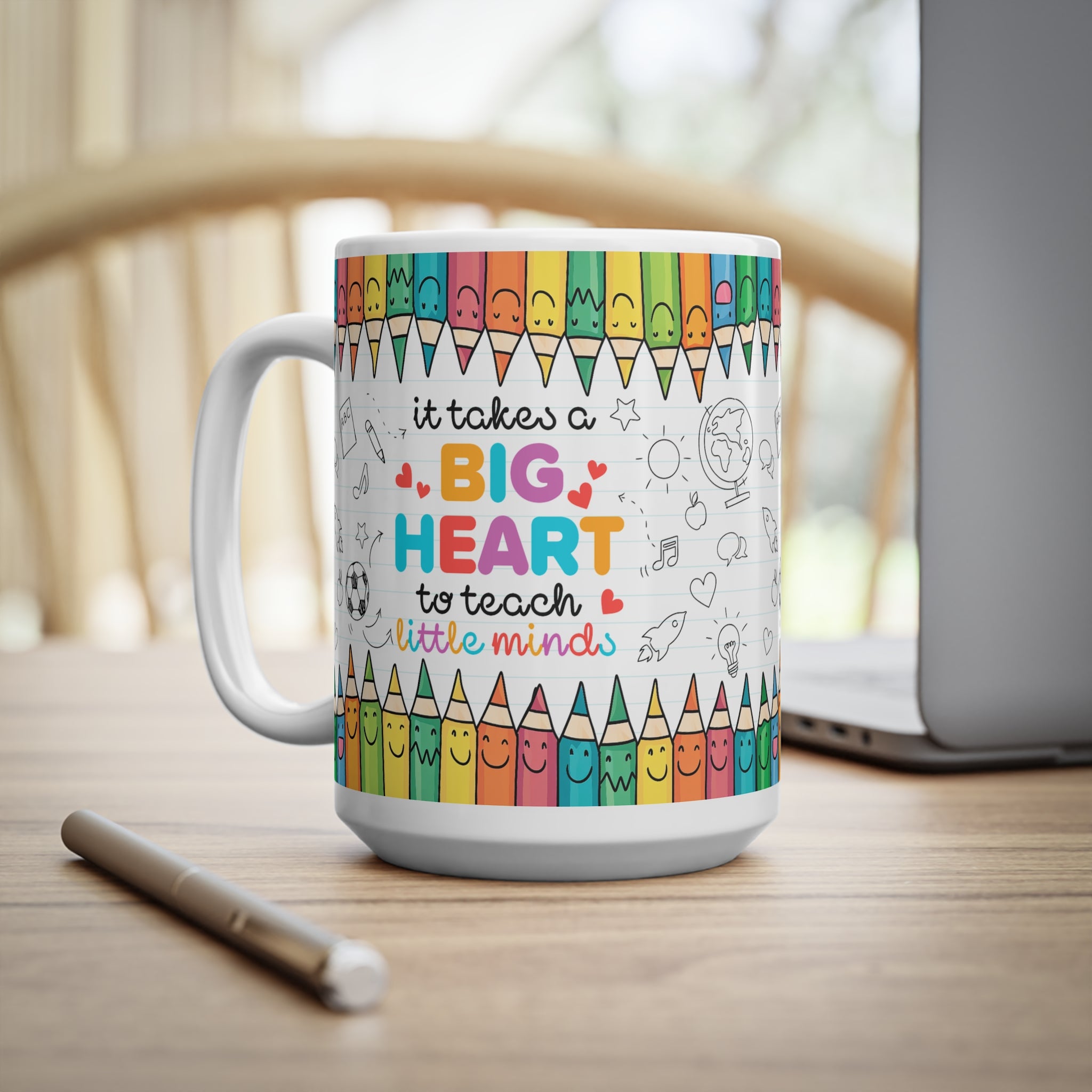 Ceramic Teacher Coffee Cup - "It Takes a Big Heart to Teach Little Minds" - Perfect Gift for Educators, Desk Decor, Classroom Essentials