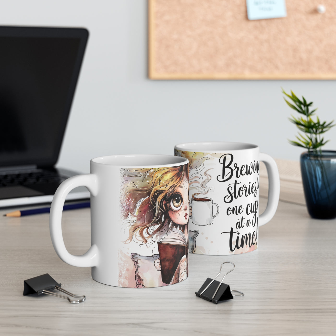 Whimsical Reading Girl Ceramic Coffee Mug - Perfect for Book Lovers | 11oz & 15oz Sizes