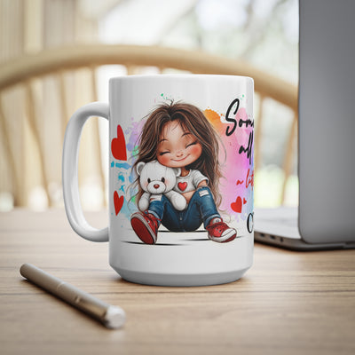 Love & Cuddles Ceramic White Coffee Mug - Cute Character Design, Perfect Gift for All Occasions