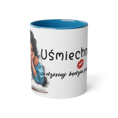 Dwukolorowy kubek "Uśmiechnij się" 💋 | Stylowy kubek z grafiką | 5 kolorów do wyboru 🎨☕