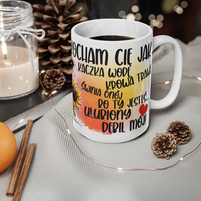 Kocham Cię jak..Biały Kubek Ceramiczny/Dwa Rozmiary