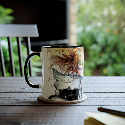 Whimsical Cat Lover's Two-Tone Coffee Mug - 11oz Artistic Design