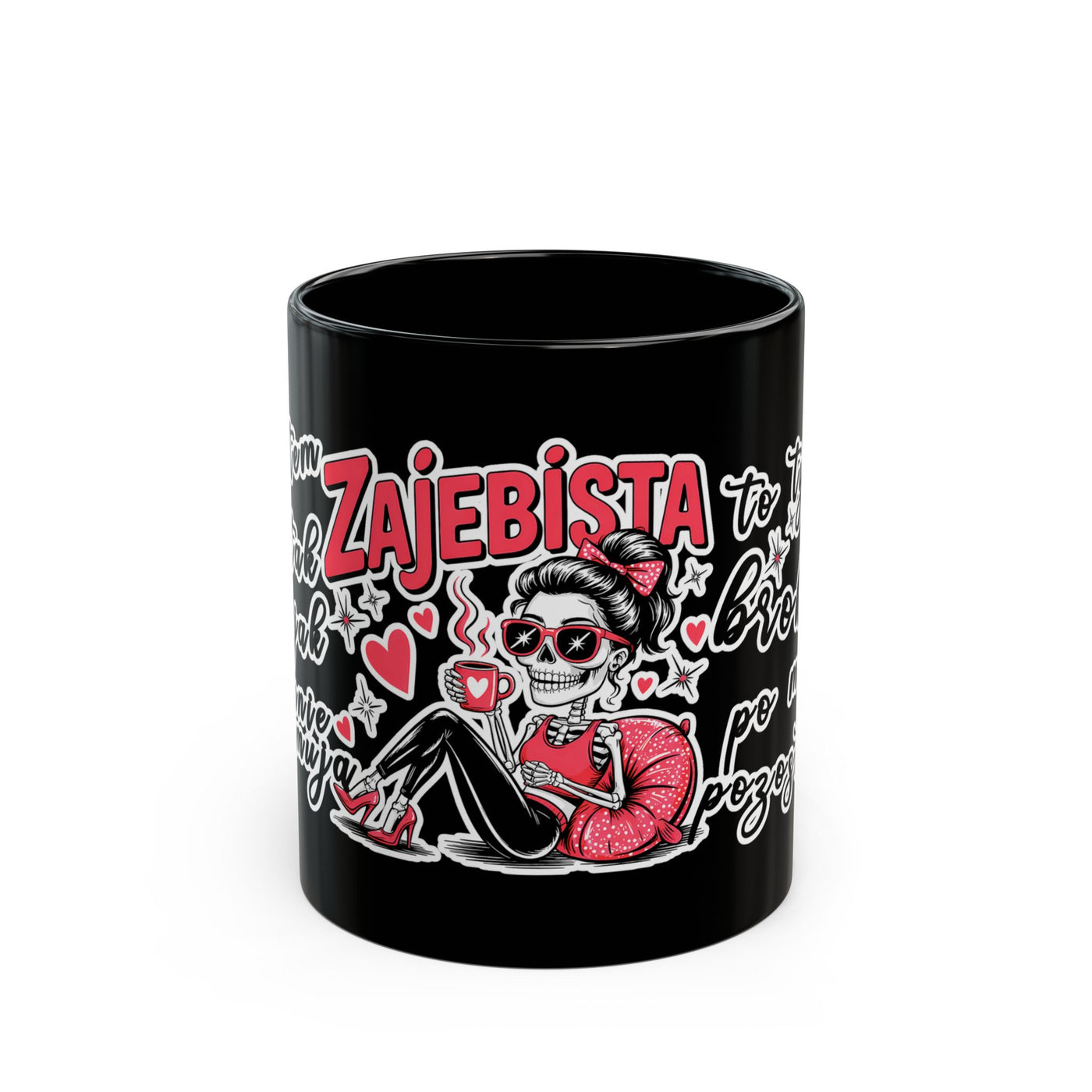 Mug - Jestem tak Zajebista - Black Coffee Mug - Fun Skull Design for Coffee Lovers