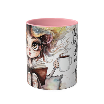 Whimsical Two-Tone Coffee Mug - "Brewing Stories" - Perfect for Book Lovers