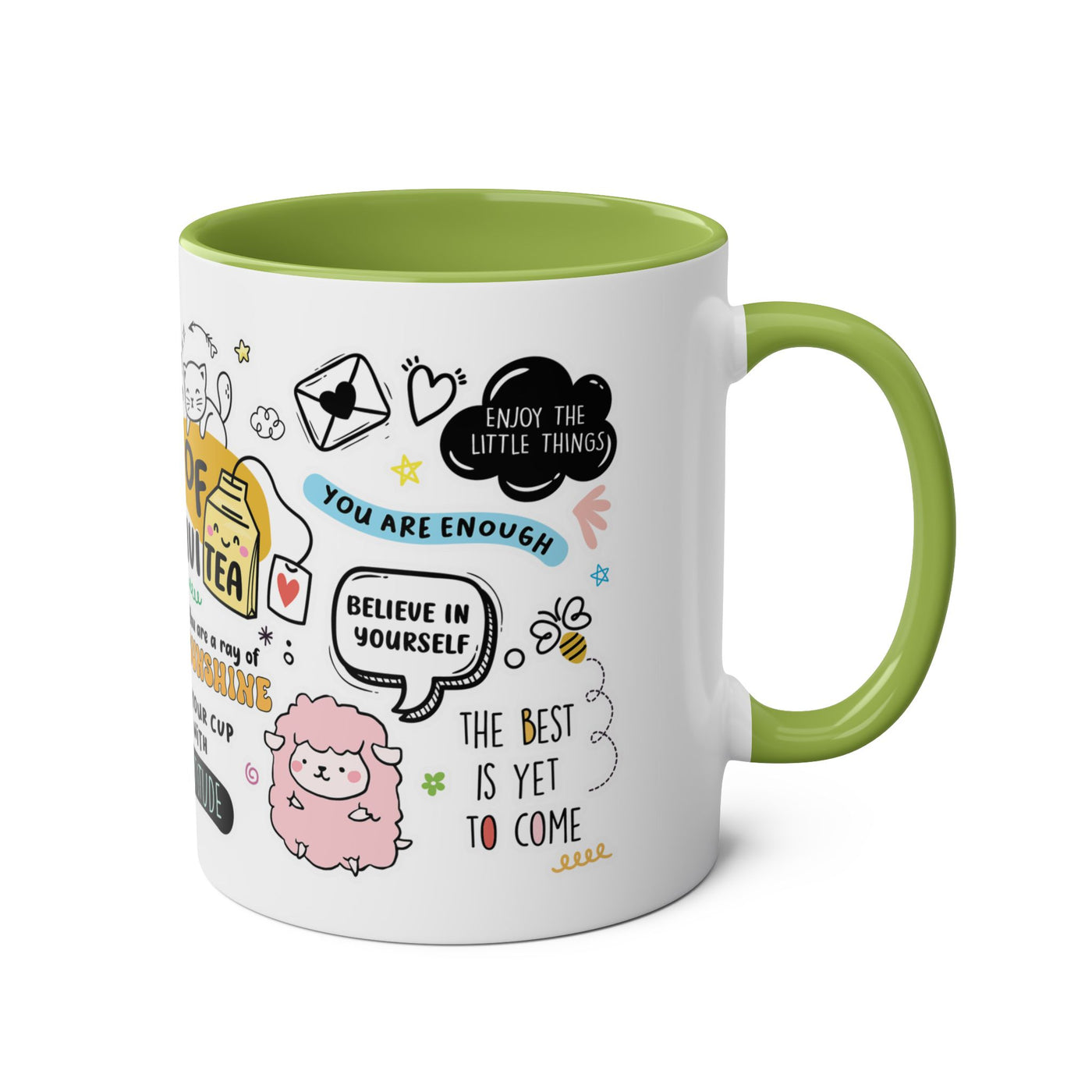 Inspirational Two-Tone Coffee Mug - 11oz - Positive Affirmations & Cute Designs