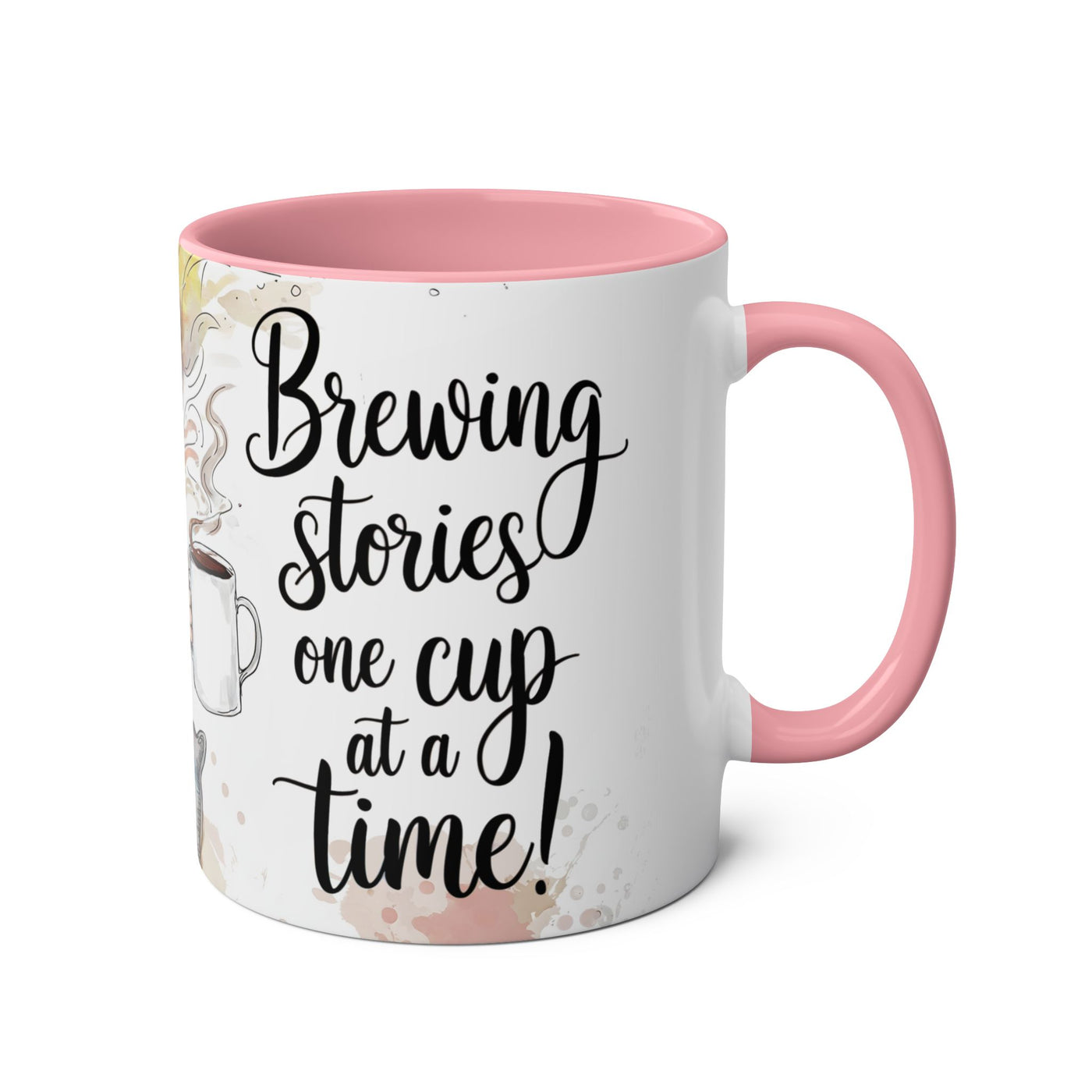 Whimsical Two-Tone Coffee Mug - "Brewing Stories" - Perfect for Book Lovers