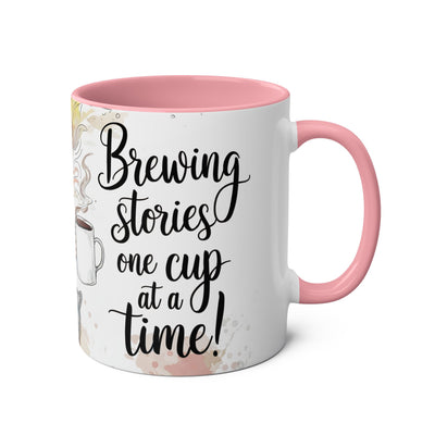 Whimsical Two-Tone Coffee Mug - "Brewing Stories" - Perfect for Book Lovers