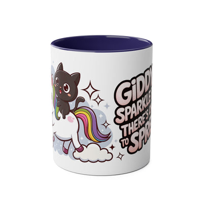 Giddy Sparkle Two-Tone Coffee Mug | 11oz Unicorn & Cat Design
