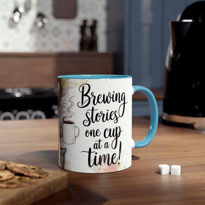Whimsical Two-Tone Coffee Mug - "Brewing Stories" - Perfect for Book Lovers