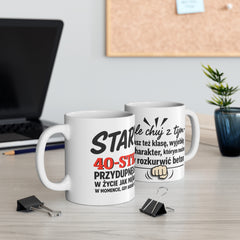 Kubek „Stary! 40-stka Przydunęła Cię” – Śmieszny Prezent na 40 Urodziny dla Faceta | Charakter Level Beton