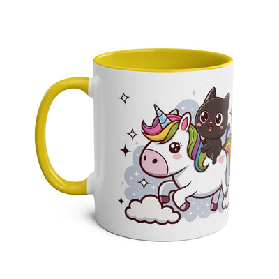 Giddy Sparkle Two-Tone Coffee Mug | 11oz Unicorn & Cat Design