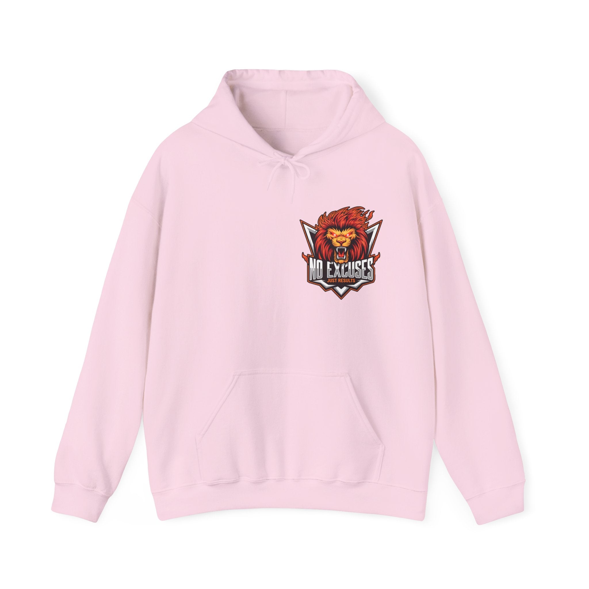 No Excuses Lion Graphic Hoodie - Motivational Unisex Heavy Blend Pullover for Fitness Enthusiasts
