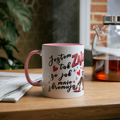 Funny Two-Tone Coffee Mug - 'Jestem tak Zajebista' Design for Coffee Lovers
