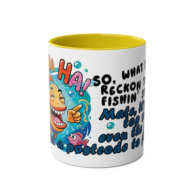 Coffee Mug - Humorous Fish-Themed Two-Tone Design, 11oz
