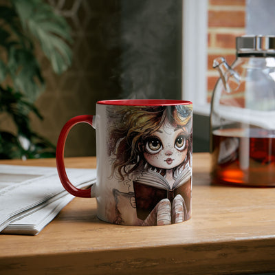 Whimsical Two-Tone Coffee Mug - "Brewing Stories" - Perfect for Book Lovers