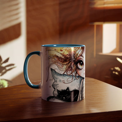 Whimsical Cat Lover's Two-Tone Coffee Mug - 11oz Artistic Design