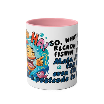 Coffee Mug - Humorous Fish-Themed Two-Tone Design, 11oz