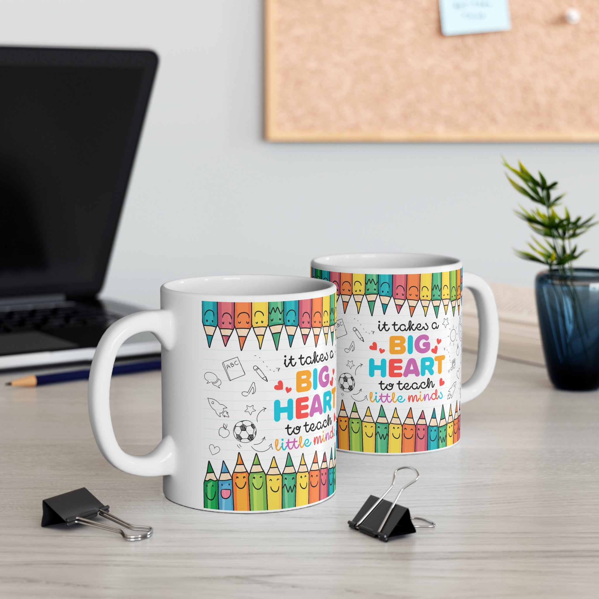 Ceramic Teacher Coffee Cup - "It Takes a Big Heart to Teach Little Minds" - Perfect Gift for Educators, Desk Decor, Classroom Essentials