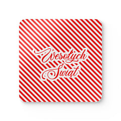 Festive Corkwood Coaster Set, Holiday Drinkware Coasters, Wesołych Świąt Design, Christmas Party Decor, Eco-Friendly Home Gift