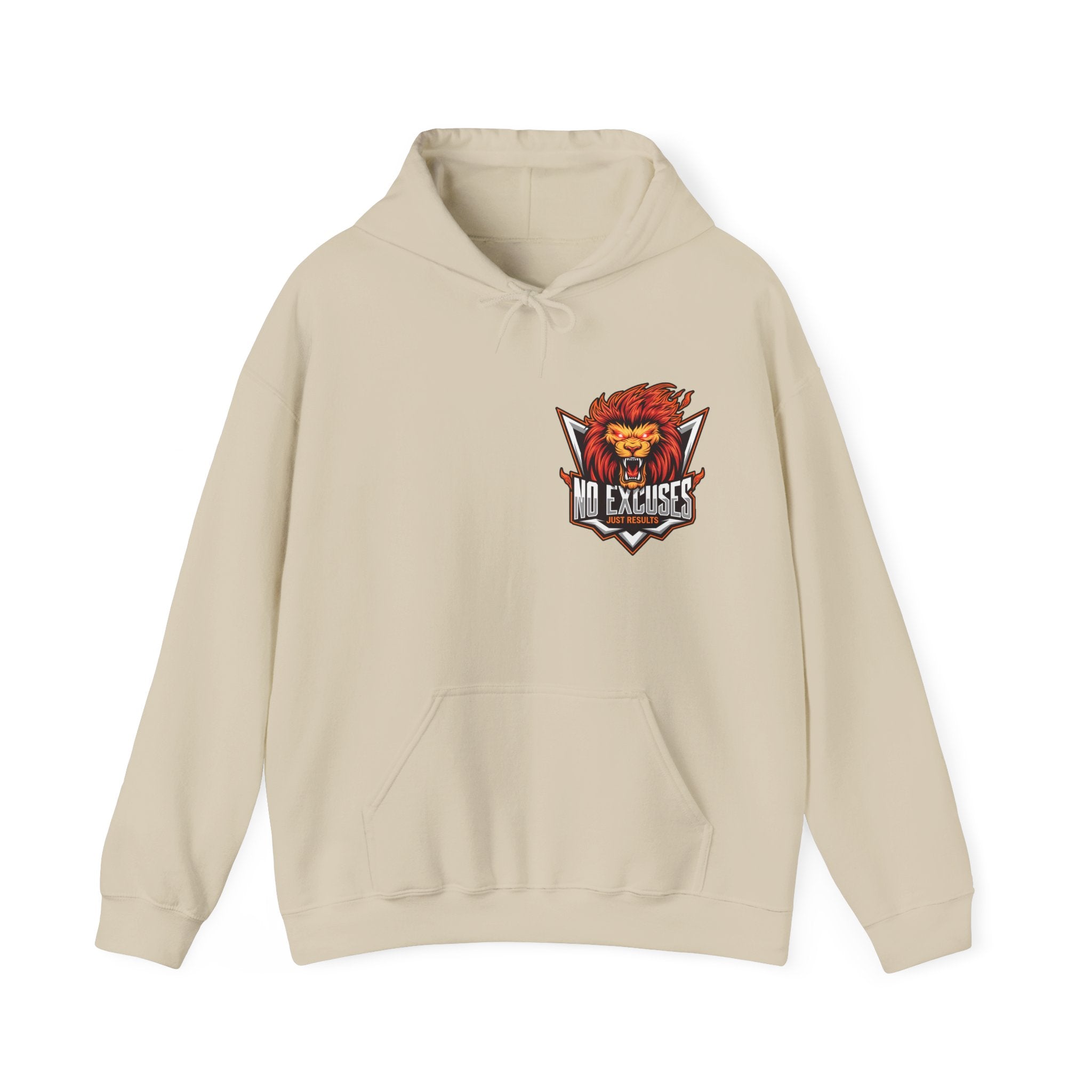 No Excuses Lion Graphic Hoodie - Motivational Unisex Heavy Blend Pullover for Fitness Enthusiasts