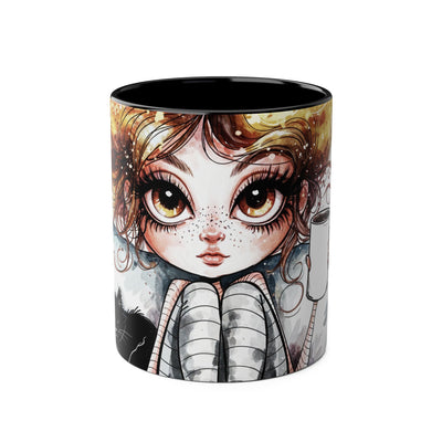 Whimsical Cat Lover's Two-Tone Coffee Mug - 11oz Artistic Design