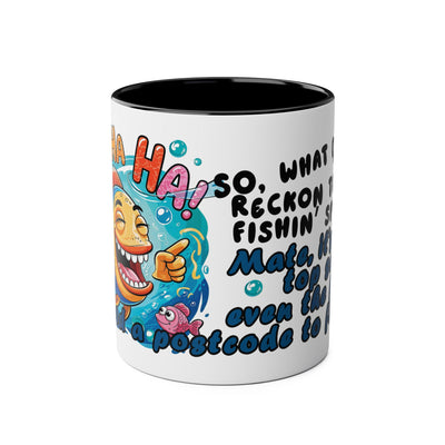 Coffee Mug - Humorous Fish-Themed Two-Tone Design, 11oz
