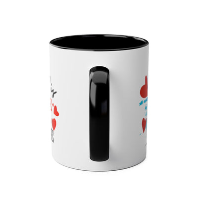 Cute Two-Tone Love & Cuddle Coffee Mug | 11oz Heart Design
