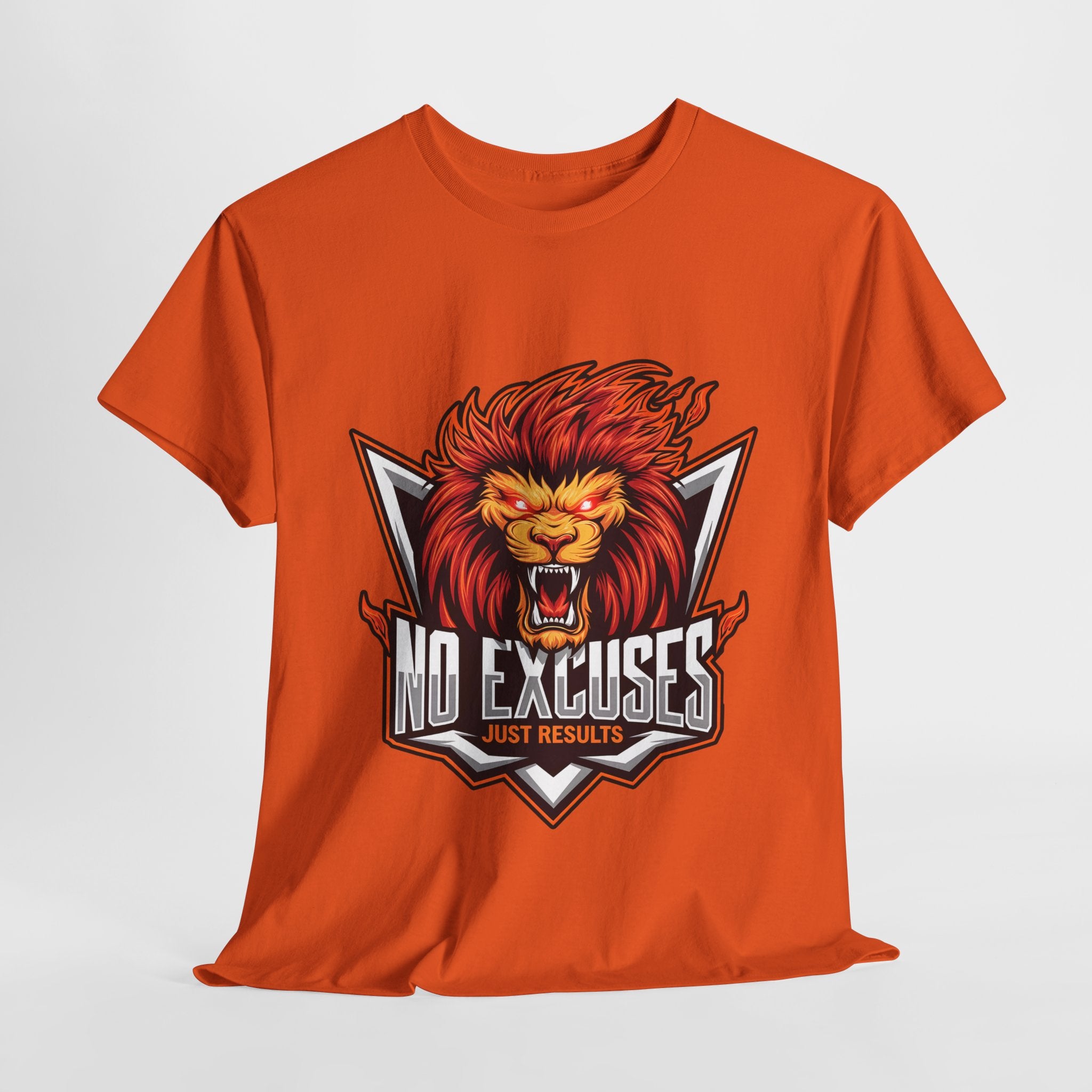 Motivational Lion Graphic Tee - 'No Excuses, Just Results'