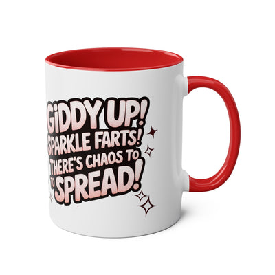 Giddy Sparkle Two-Tone Coffee Mug | 11oz Unicorn & Cat Design