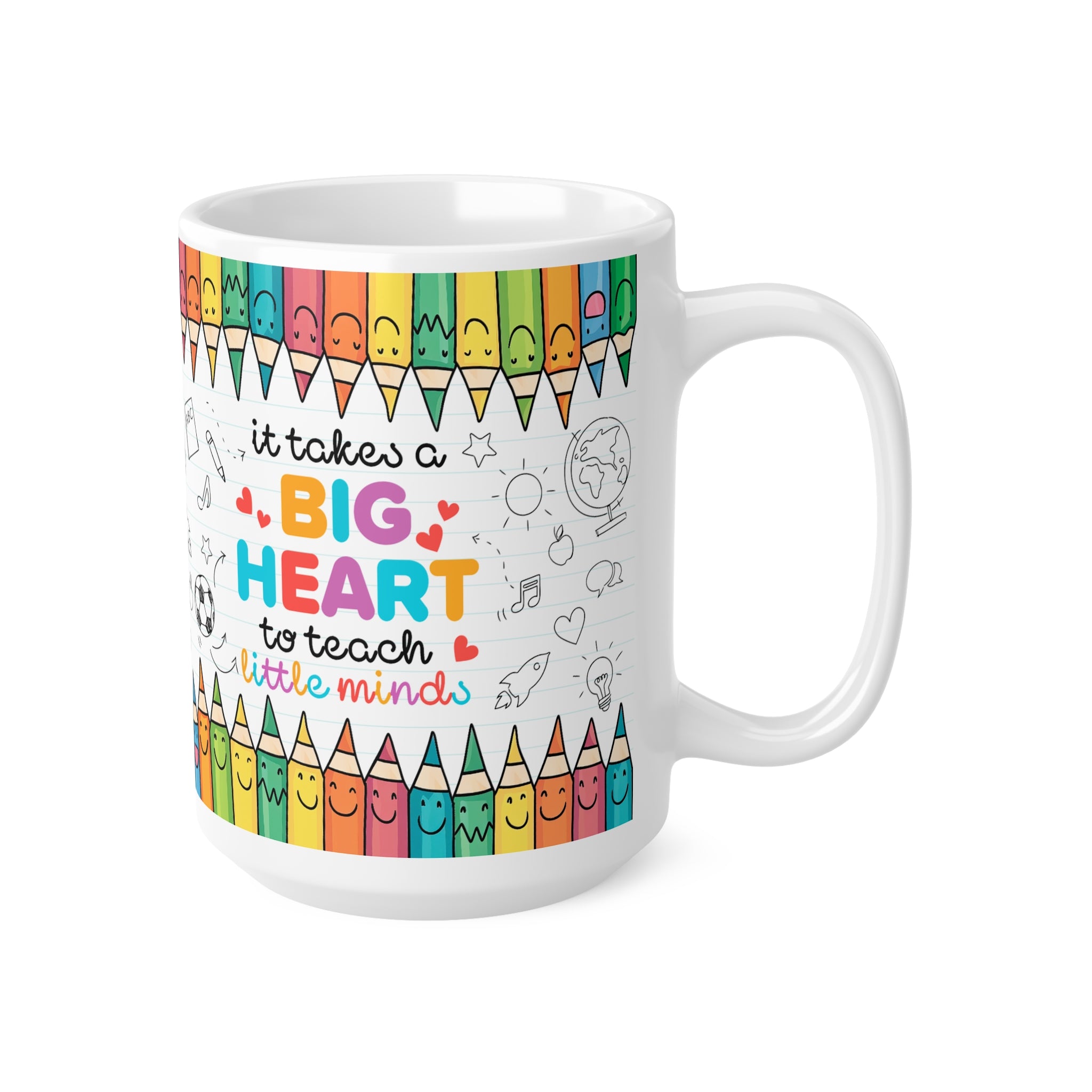 Ceramic Teacher Coffee Cup - "It Takes a Big Heart to Teach Little Minds" - Perfect Gift for Educators, Desk Decor, Classroom Essentials