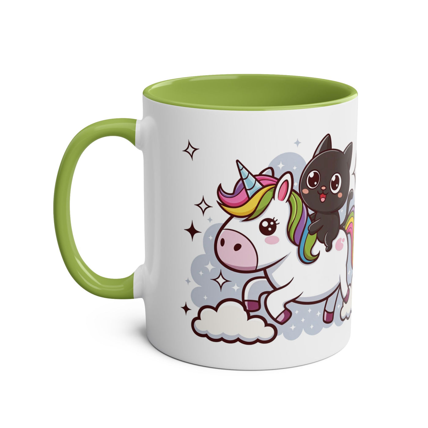 Giddy Sparkle Two-Tone Coffee Mug | 11oz Unicorn & Cat Design