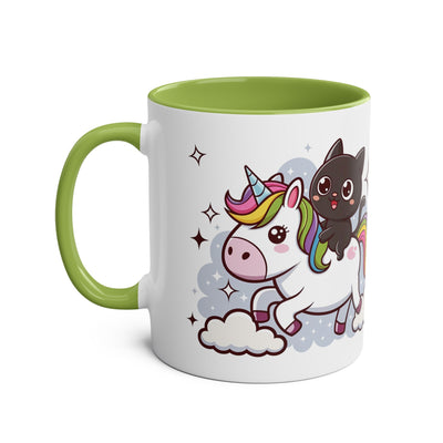 Giddy Sparkle Two-Tone Coffee Mug | 11oz Unicorn & Cat Design