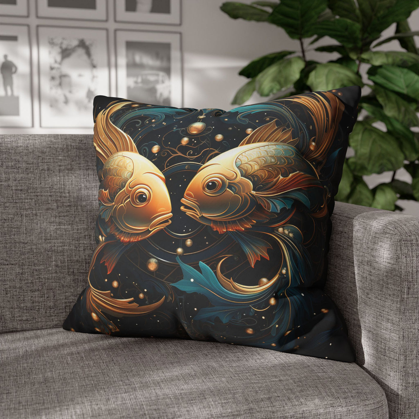 Artistic Pisces Zodiac Poly Canvas Pillowcase - Decorative Throw Cushion for Home Decor