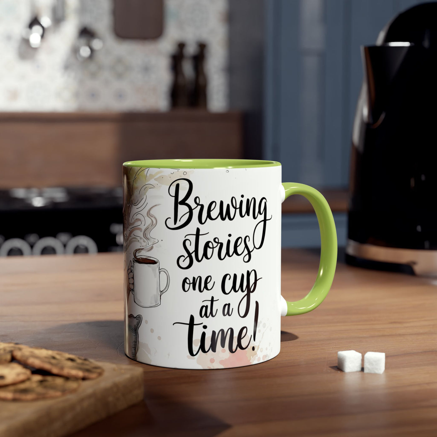 Whimsical Two-Tone Coffee Mug - "Brewing Stories" - Perfect for Book Lovers