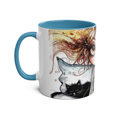 Whimsical Cat Lover's Two-Tone Coffee Mug - 11oz Artistic Design
