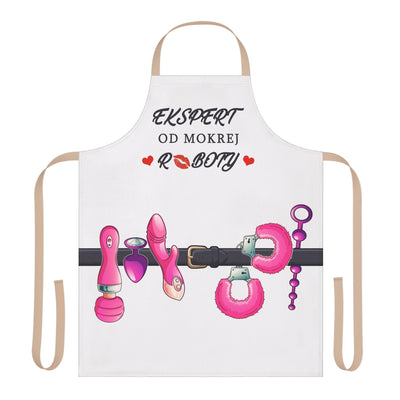 Fun and Flirty Kitchen Apron with 5-Color Straps - 'Ekspert Od Mokrej Roboty' Design