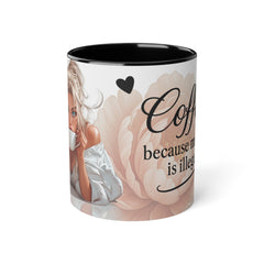 Kolorowy kubek "Kawa – bo morderstwo jest nielegalne" | 330 ml – 5 kolorów do wyboru