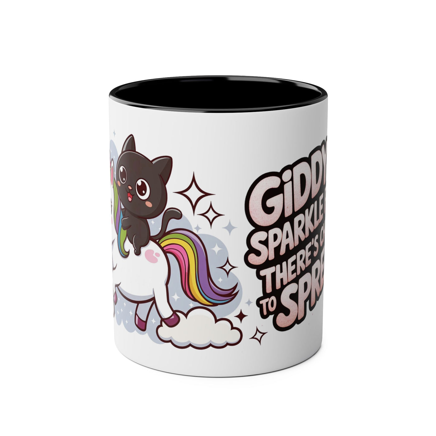 Giddy Sparkle Two-Tone Coffee Mug | 11oz Unicorn & Cat Design