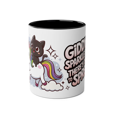 Giddy Sparkle Two-Tone Coffee Mug | 11oz Unicorn & Cat Design
