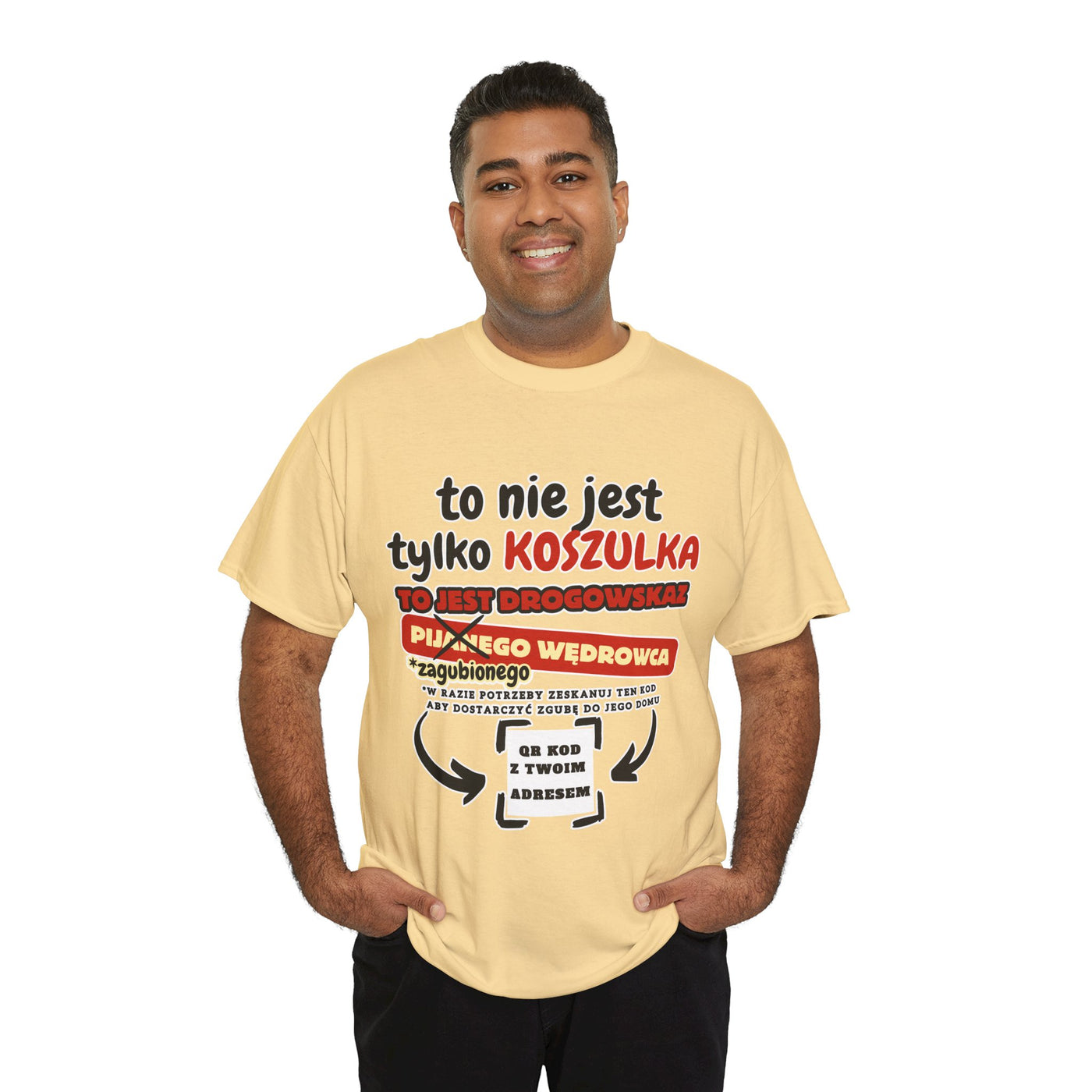 Unisex Zabawny T-Shirt Pijany Wędrowiec z własnym QR Code