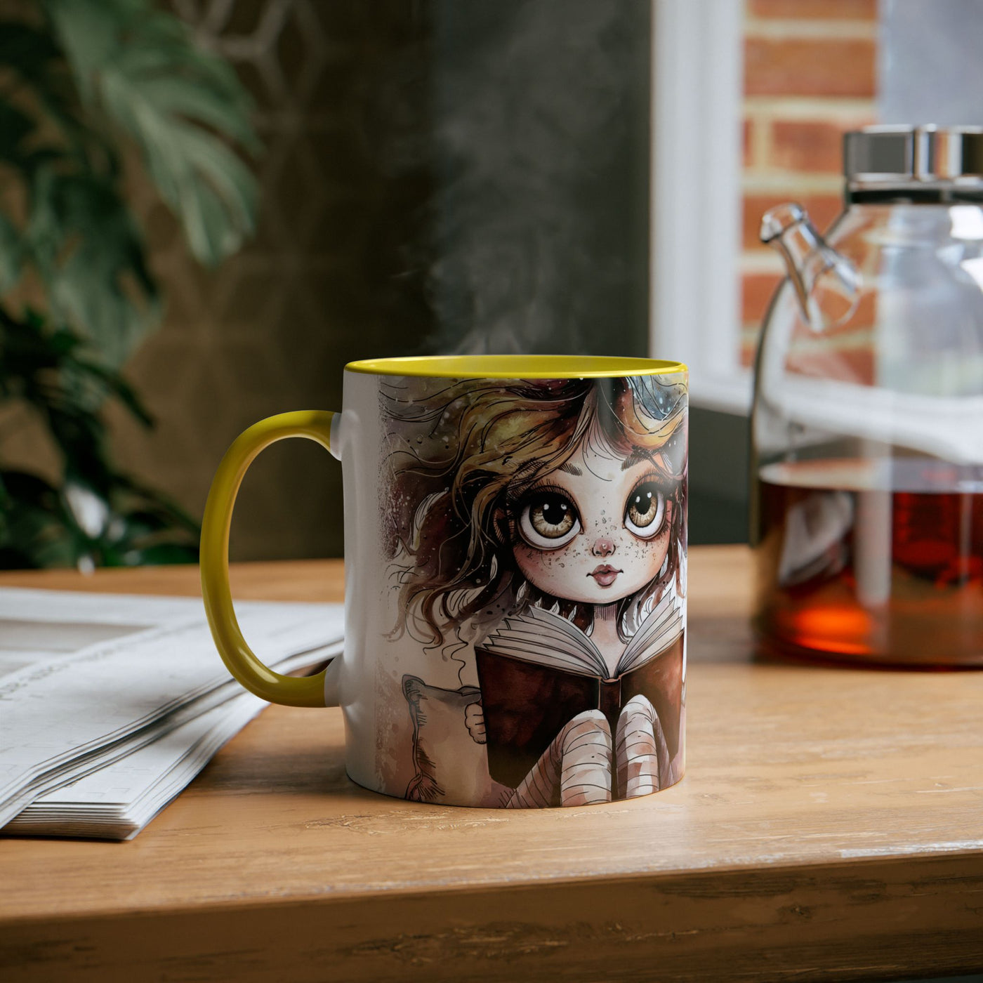 Whimsical Two-Tone Coffee Mug - "Brewing Stories" - Perfect for Book Lovers