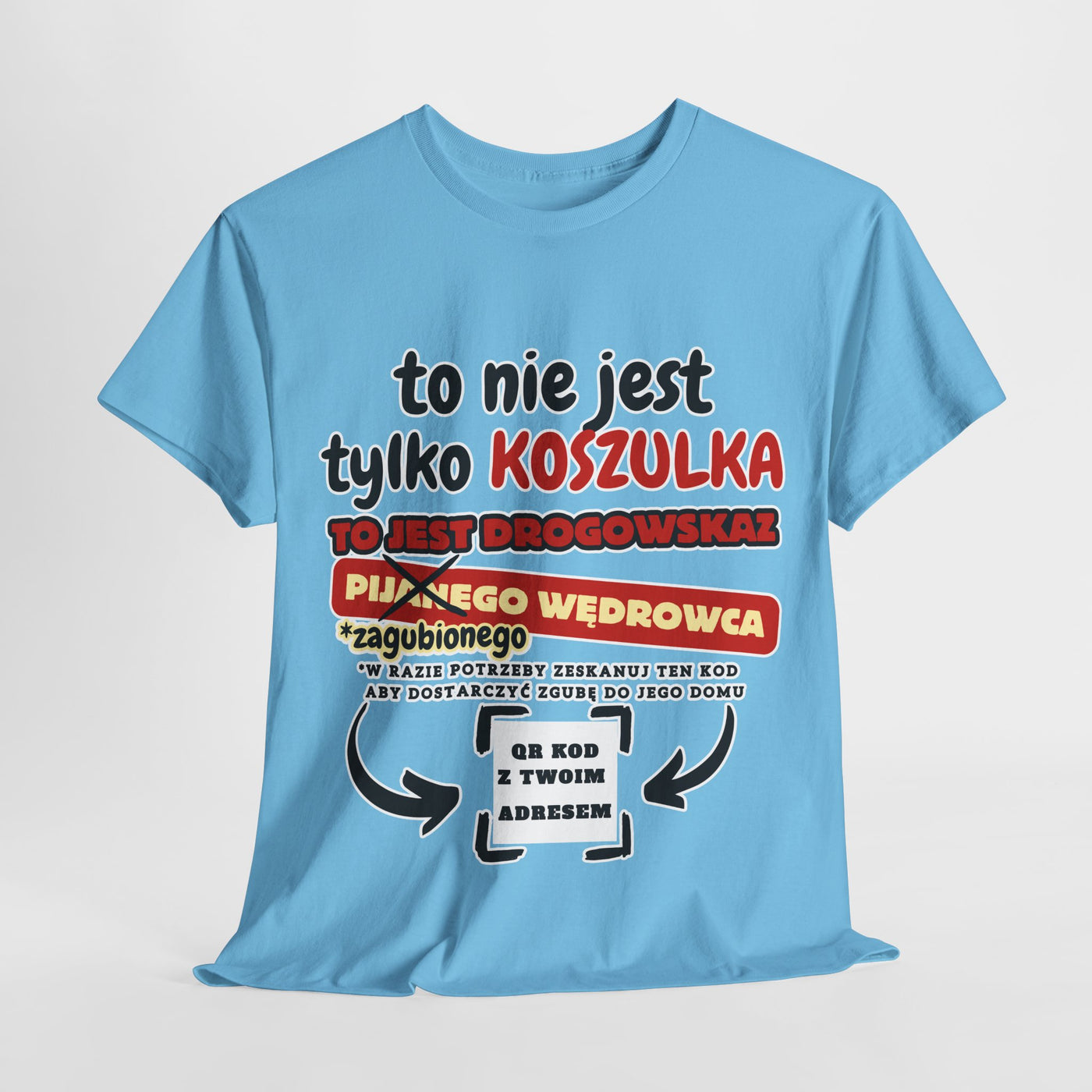 Unisex Zabawny T-Shirt Pijany Wędrowiec z własnym QR Code