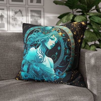 Astrology-Inspired Square Poly Canvas Pillowcase - Aquarius Zodiac Decor for Dreamy Spaces