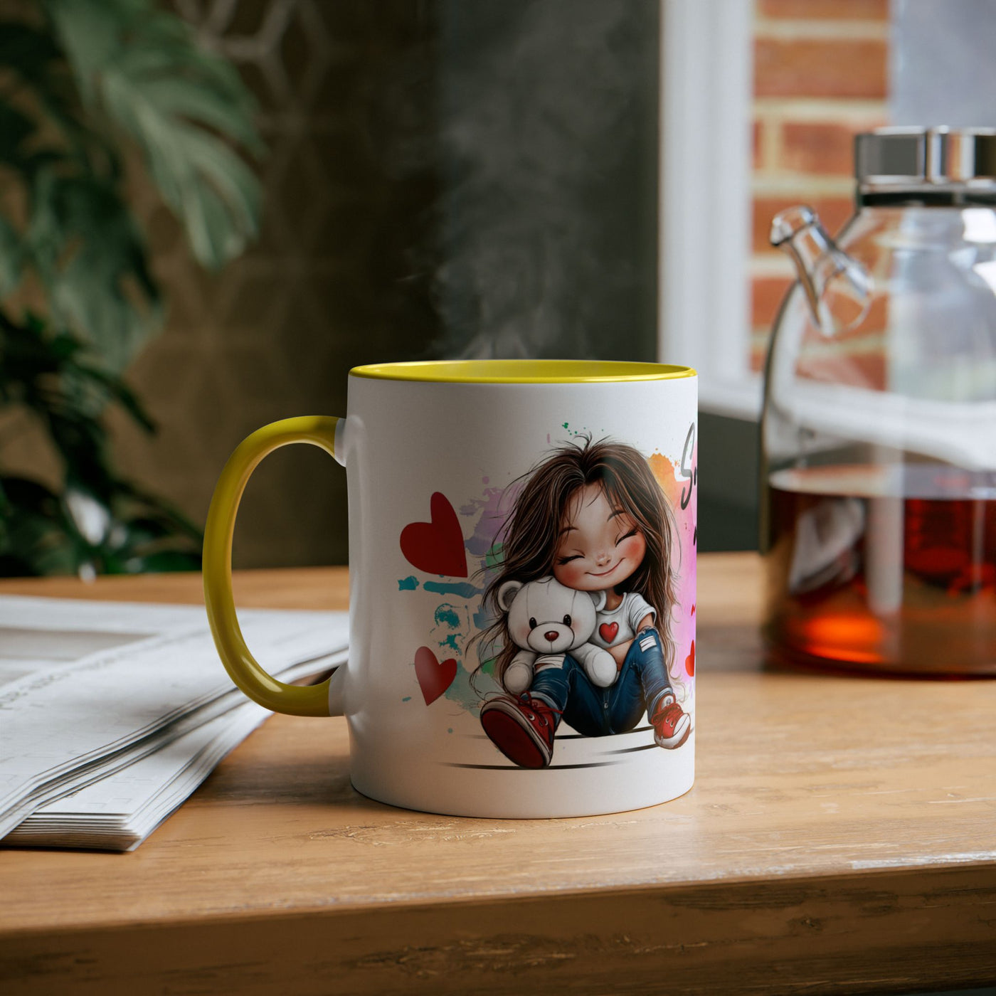 Cute Two-Tone Love & Cuddle Coffee Mug | 11oz Heart Design