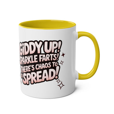 Giddy Sparkle Two-Tone Coffee Mug | 11oz Unicorn & Cat Design
