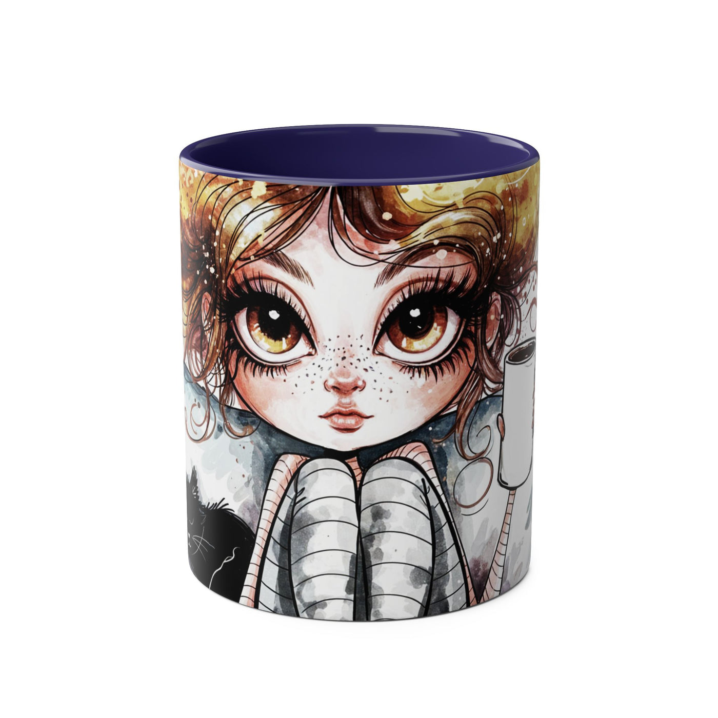 Whimsical Cat Lover's Two-Tone Coffee Mug - 11oz Artistic Design