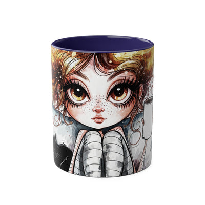 Whimsical Cat Lover's Two-Tone Coffee Mug - 11oz Artistic Design