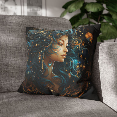 Artistic Virgo Zodiac Poly Canvas Pillowcase - Celestial Decor for Home