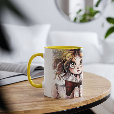 Whimsical Two-Tone Coffee Mug - "Brewing Stories" - Perfect for Book Lovers